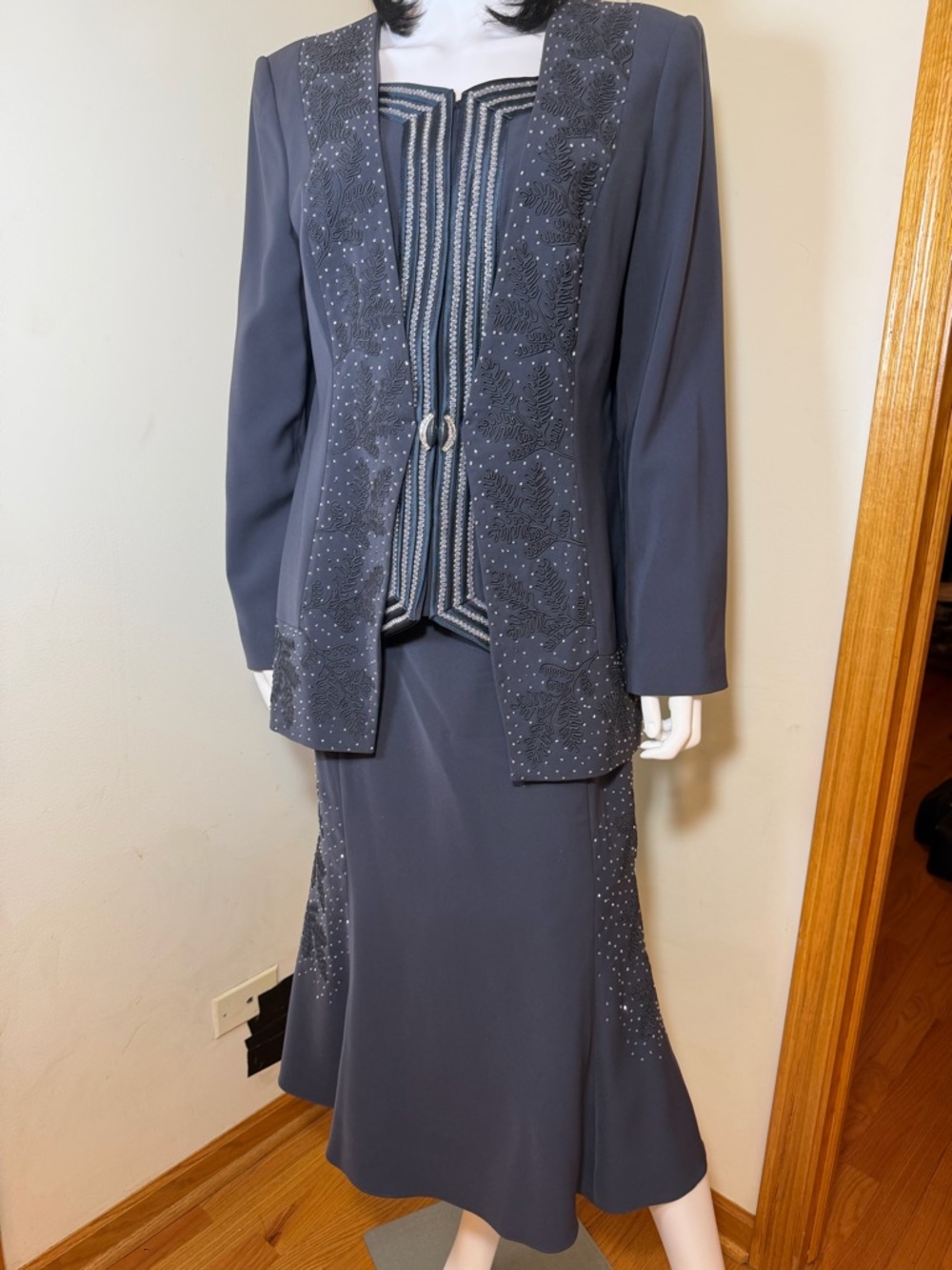 Tiffany Collection Slate Gray Lined Two-Piece Skirt Ensemble